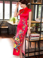 Yellow&Red Side Split Long Cheongsam Dress